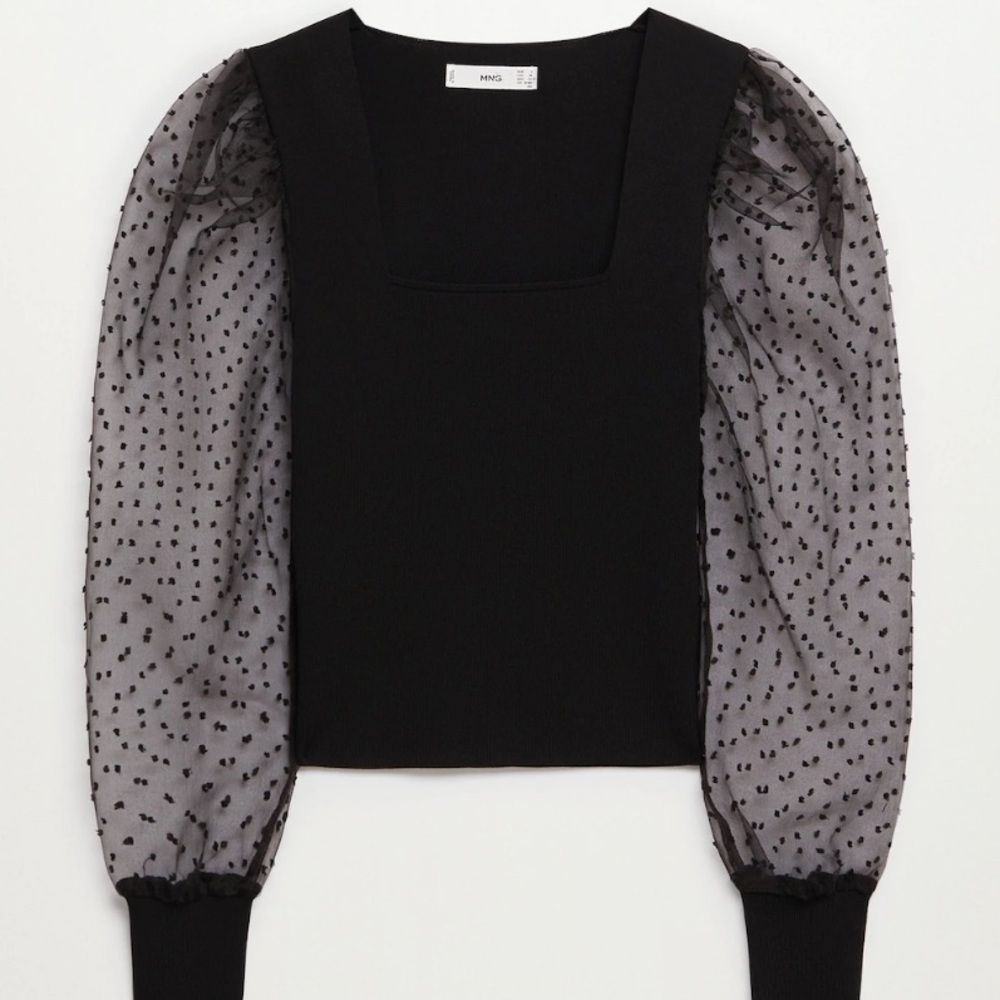 Sheer polka dot puff sleeve top from Mango